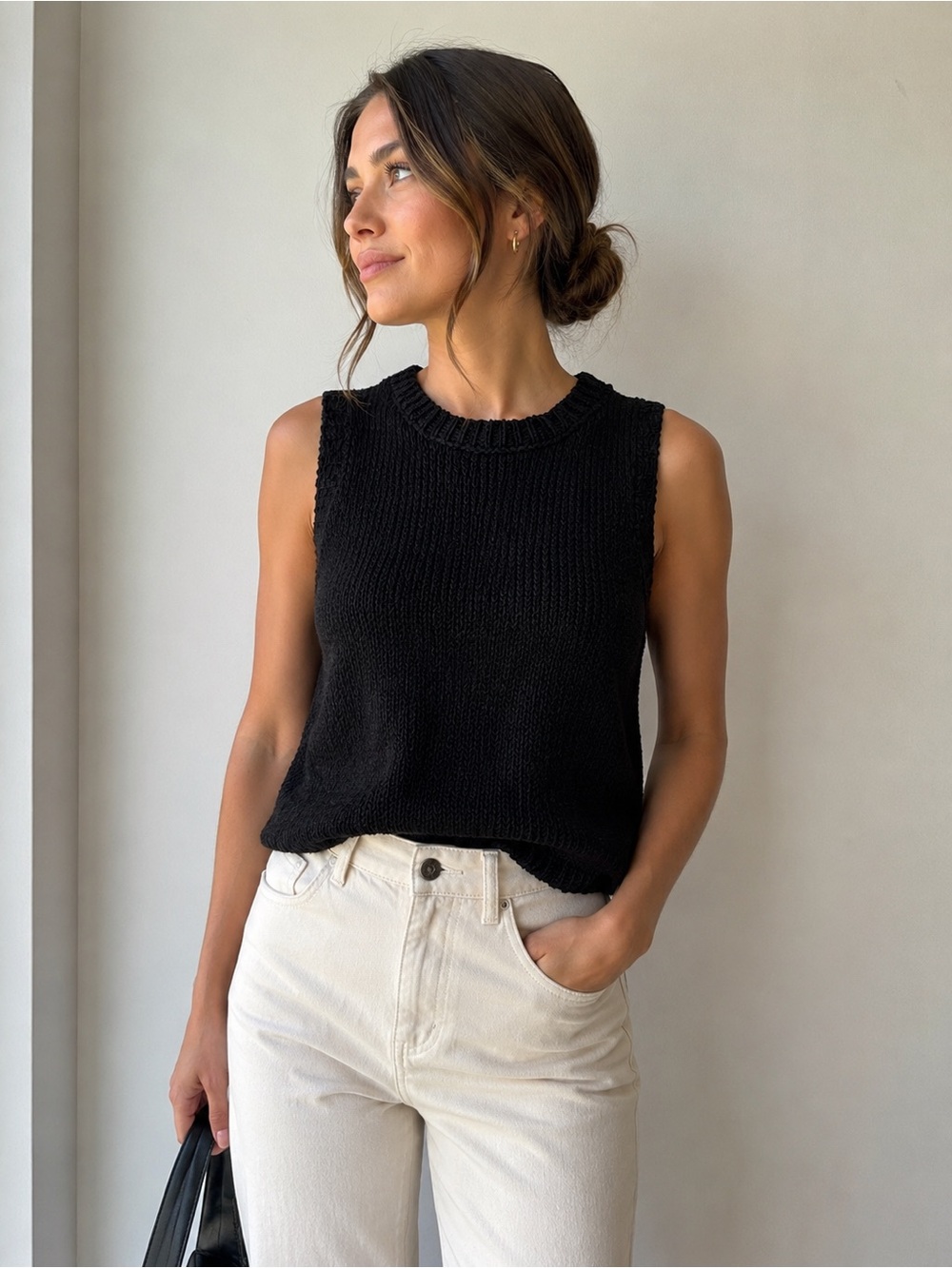 Massimo Dutti Black Textured Knit Tank XS Sleeveless Top